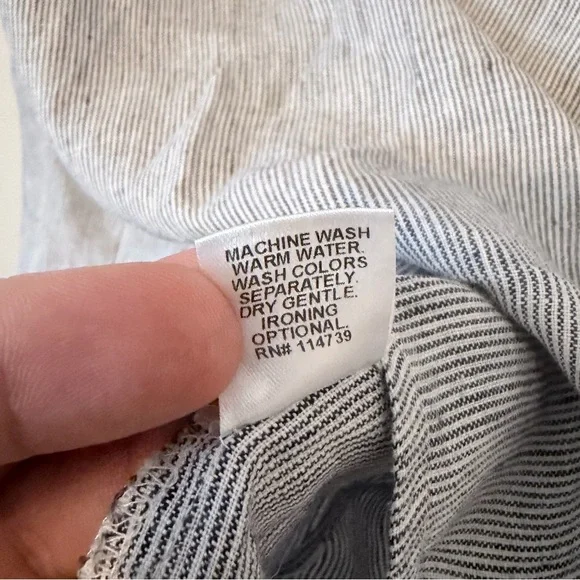 FLAX Linen Micro Stripe Top Short Sleeve Blue White Size S - Picture 4 of 6